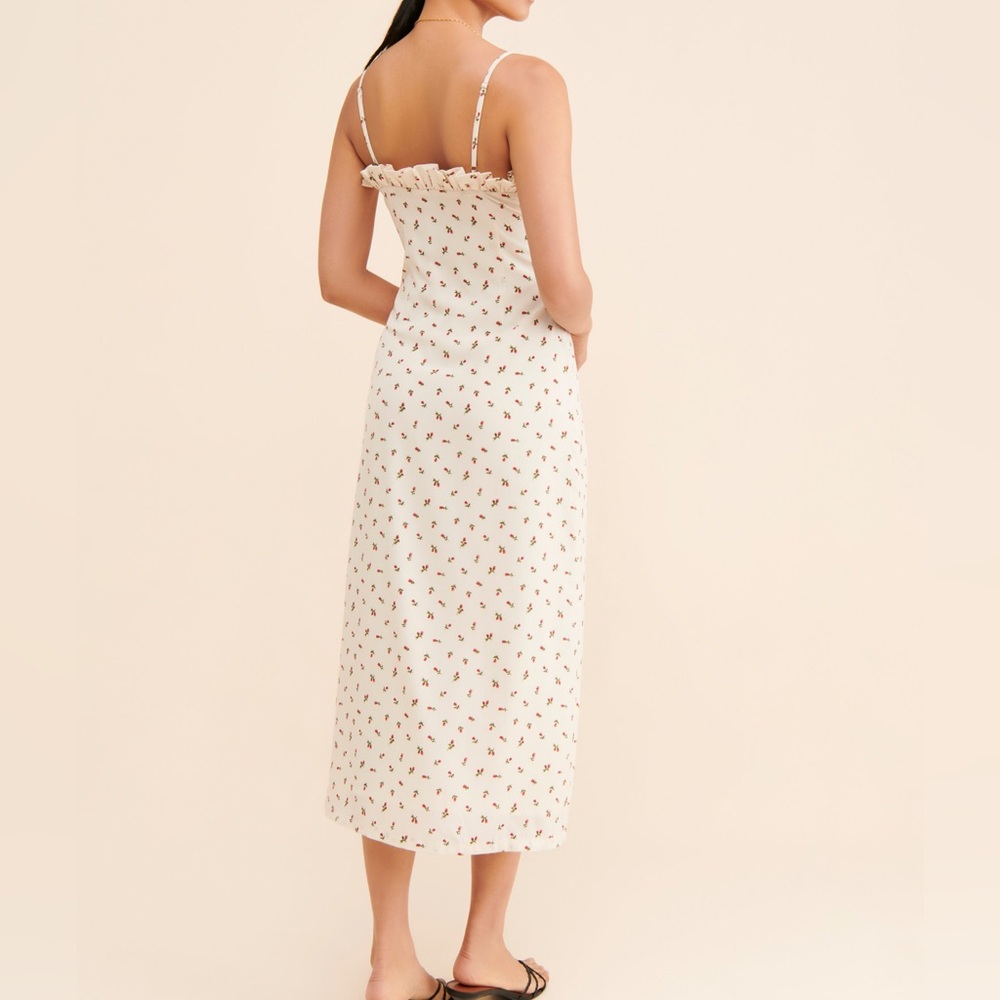 Sister Jane Reel Rose Cami Midi Dress Ruffle Neckline Cream Red Floral Print - Picture 6 of 12